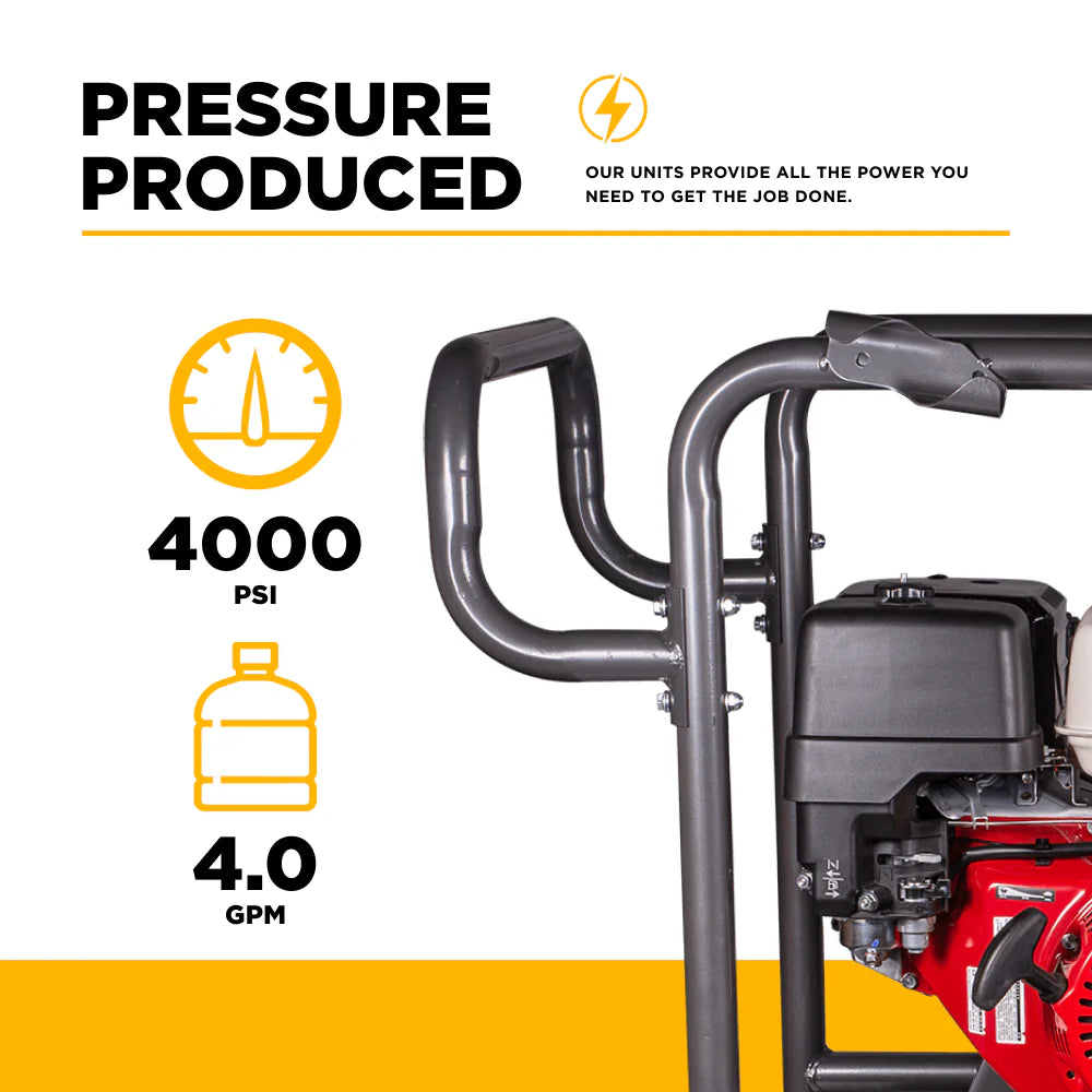 BE Power Equipment 4000 PSI Hot Water Pressure Washer 4.2 GPM Honda GX390 Engine Triplex Pump - HW4013HG