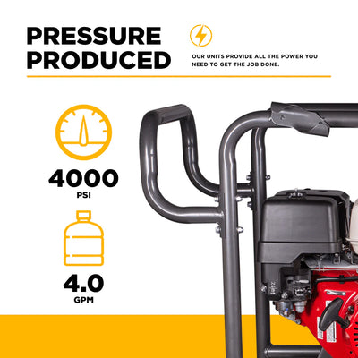 BE Power Equipment 4000 PSI Hot Water Pressure Washer 4.2 GPM Honda GX390 Engine Triplex Pump - HW4013HG