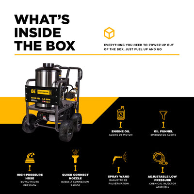 BE Power Equipment 4000 PSI Hot Water Pressure Washer 4.2 GPM Honda GX390 Engine Triplex Pump - HW4013HG