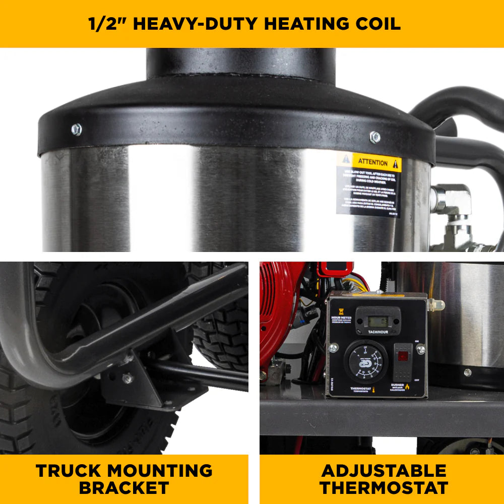 BE Power Equipment 4000 PSI Hot Water Pressure Washer 4.2 GPM Honda GX390 Engine Triplex Pump - HW4013HG