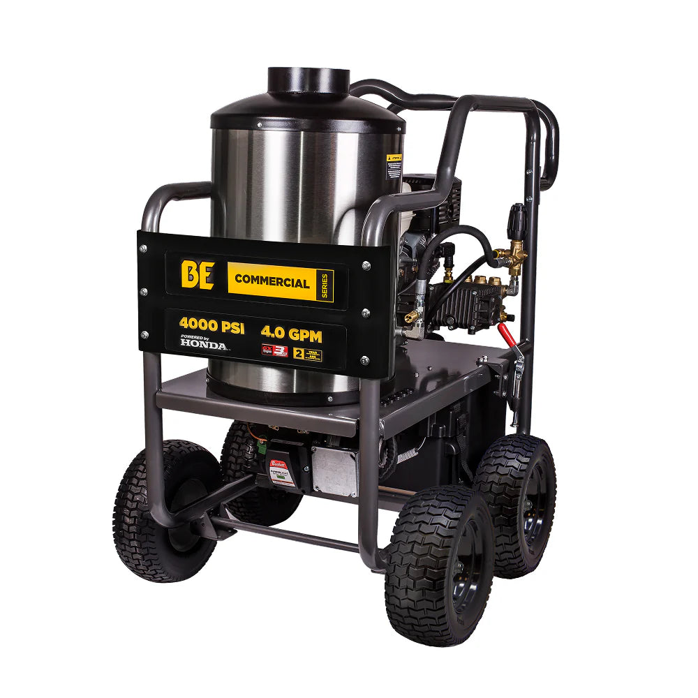 BE Power Equipment 4000 PSI Hot Water Pressure Washer 4.2 GPM Honda GX390 Engine Triplex Pump - HW4013HG
