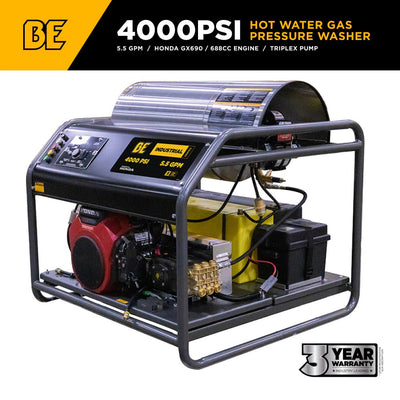 BE Power Equipment Hot Water Pressure Washer 3500 PSI 8.5 GPM Honda GX690 Engine CP Triplex Pump - HW3524HA12V