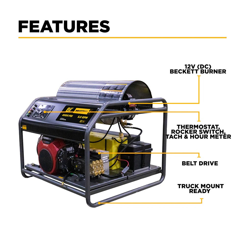 BE Power Equipment Hot Water Pressure Washer 3500 PSI 8.5 GPM Honda GX690 Engine CP Triplex Pump - HW3524HA12V