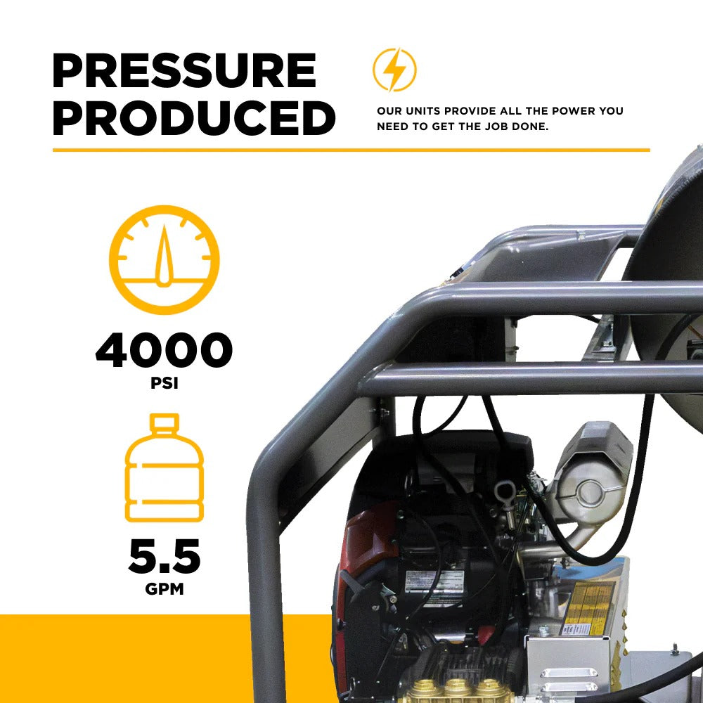 BE Power Equipment Hot Water Pressure Washer 4000 PSI 5.5 GPM Honda GX690 Engine CP Triplex Pump - HW4024HA12V