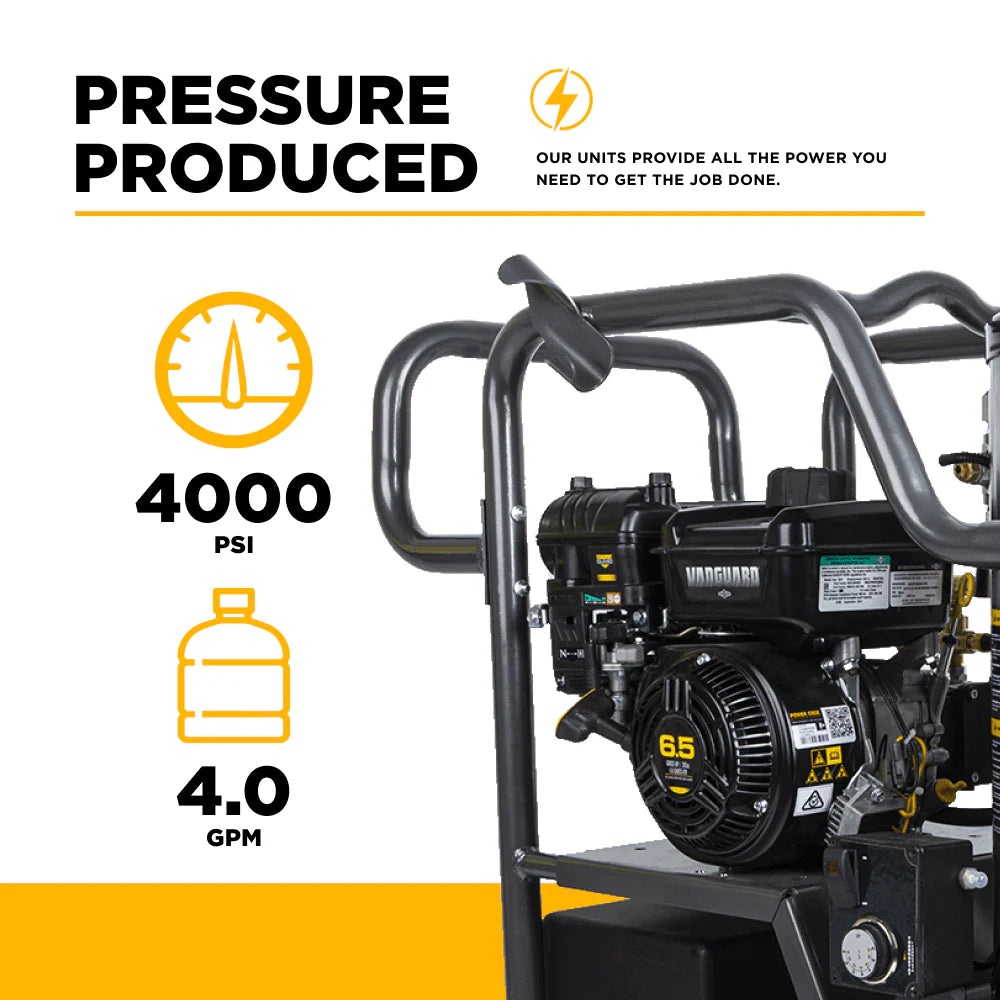 BE Power Equipment 4200 PSI Hot Water Pressure Washer 4.0 GPM Vanguard 400 Engine AR Triplex Pump - HW4214VA