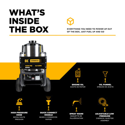 BE Power Equipment 4200 PSI Hot Water Pressure Washer 4.0 GPM Vanguard 400 Engine AR Triplex Pump - HW4214VA