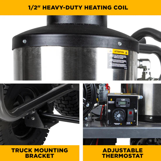 BE Power Equipment 4200 PSI Hot Water Pressure Washer 4.0 GPM Vanguard 400 Engine AR Triplex Pump - HW4214VA