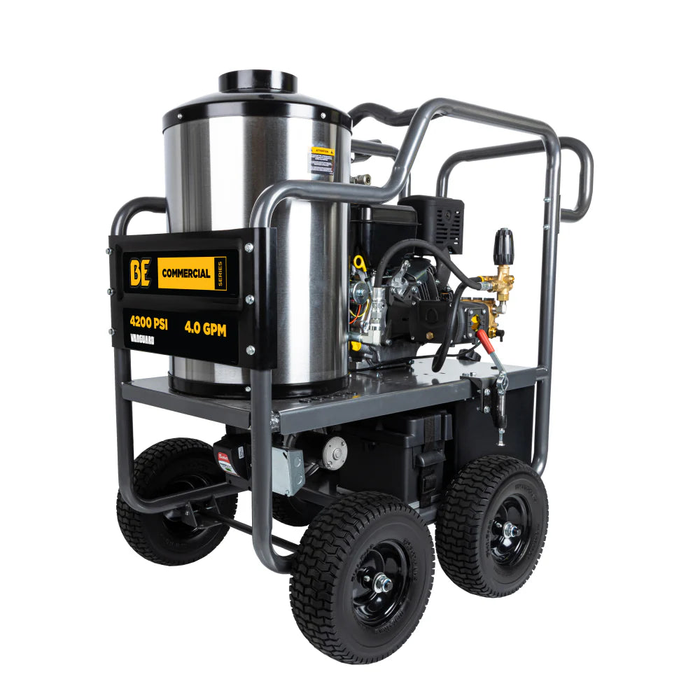 BE Power Equipment 4200 PSI Hot Water Pressure Washer 4.0 GPM Vanguard 400 Engine AR Triplex Pump - HW4214VA