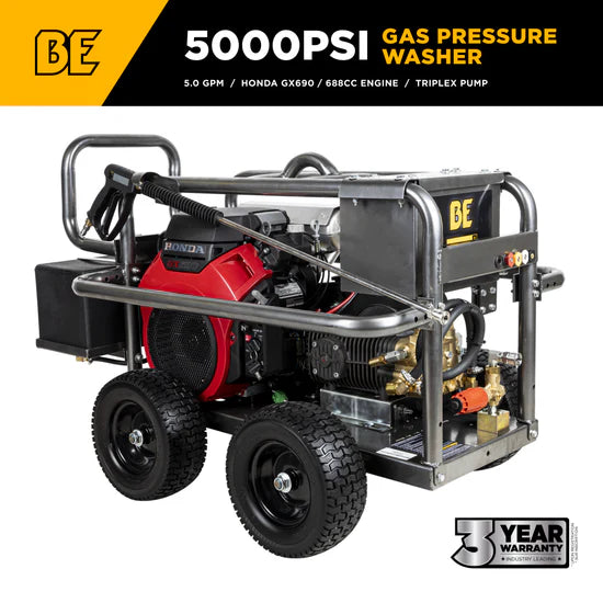 BE Power Equipment 5,000 PSI 5.0 GPM Cold Water Gas Pressure Washer - PE-5024HWEBCOM