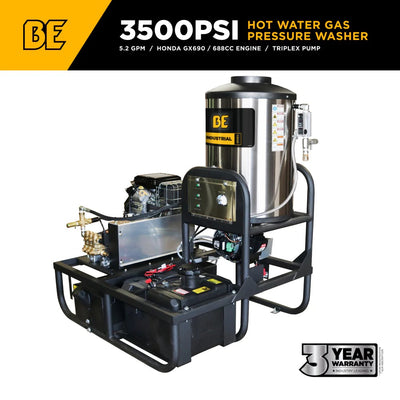 BE Power Equipment Hot Water Pressure Washer Skid 3500 PSI 5.2 GPM General Triplex Pump - Z5535GPBDH