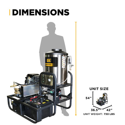 BE Power Equipment Hot Water Pressure Washer Skid 3500 PSI 5.2 GPM General Triplex Pump - Z5535GPBDH