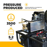 BE Power Equipment Hot Water Pressure Washer Skid 3500 PSI 5.2 GPM General Triplex Pump - Z5535GPBDH