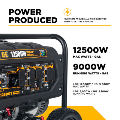 BE Power Equipment Tri-Fuel Generator 12500W - BE12500T
