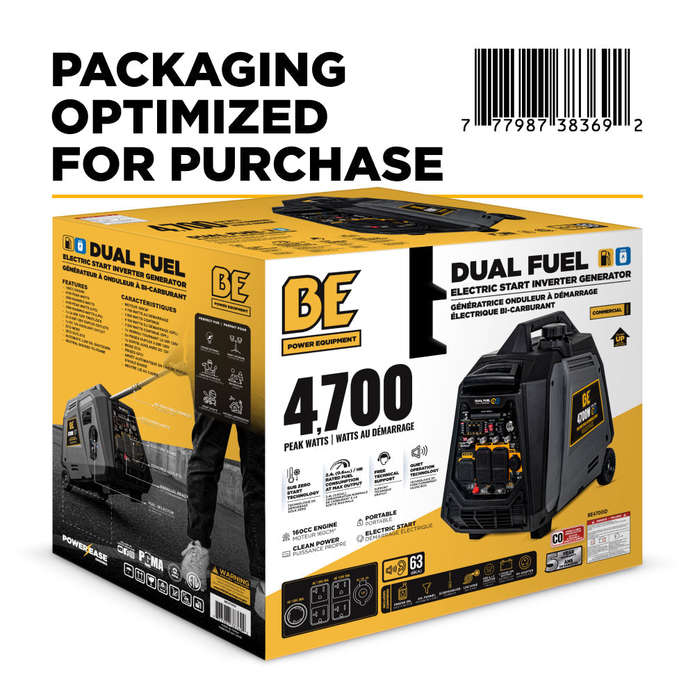 BE Power Equipment Dual Fuel Inverter Generator 4,700 Watt Gasoline and Propane with Electric Start and CO Shutdown - BE4700ID - view 15