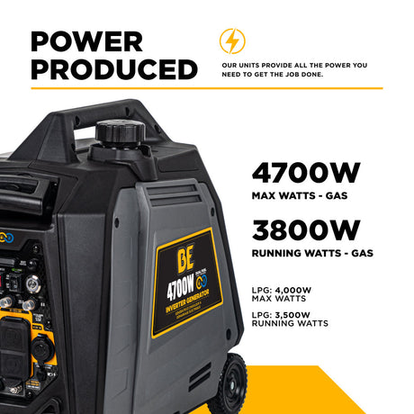BE Power Equipment Dual Fuel Inverter Generator 4,700 Watt Gasoline and Propane with Electric Start and CO Shutdown - BE4700ID - view 3