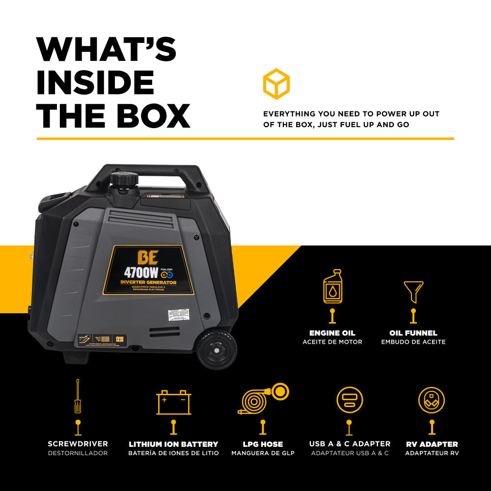 BE Power Equipment Dual Fuel Inverter Generator 4,700 Watt Gasoline and Propane with Electric Start and CO Shutdown - BE4700ID - view 4