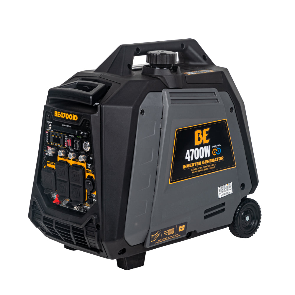 BE Power Equipment Dual Fuel Inverter Generator 4,700 Watt Gasoline and Propane with Electric Start and CO Shutdown - BE4700ID