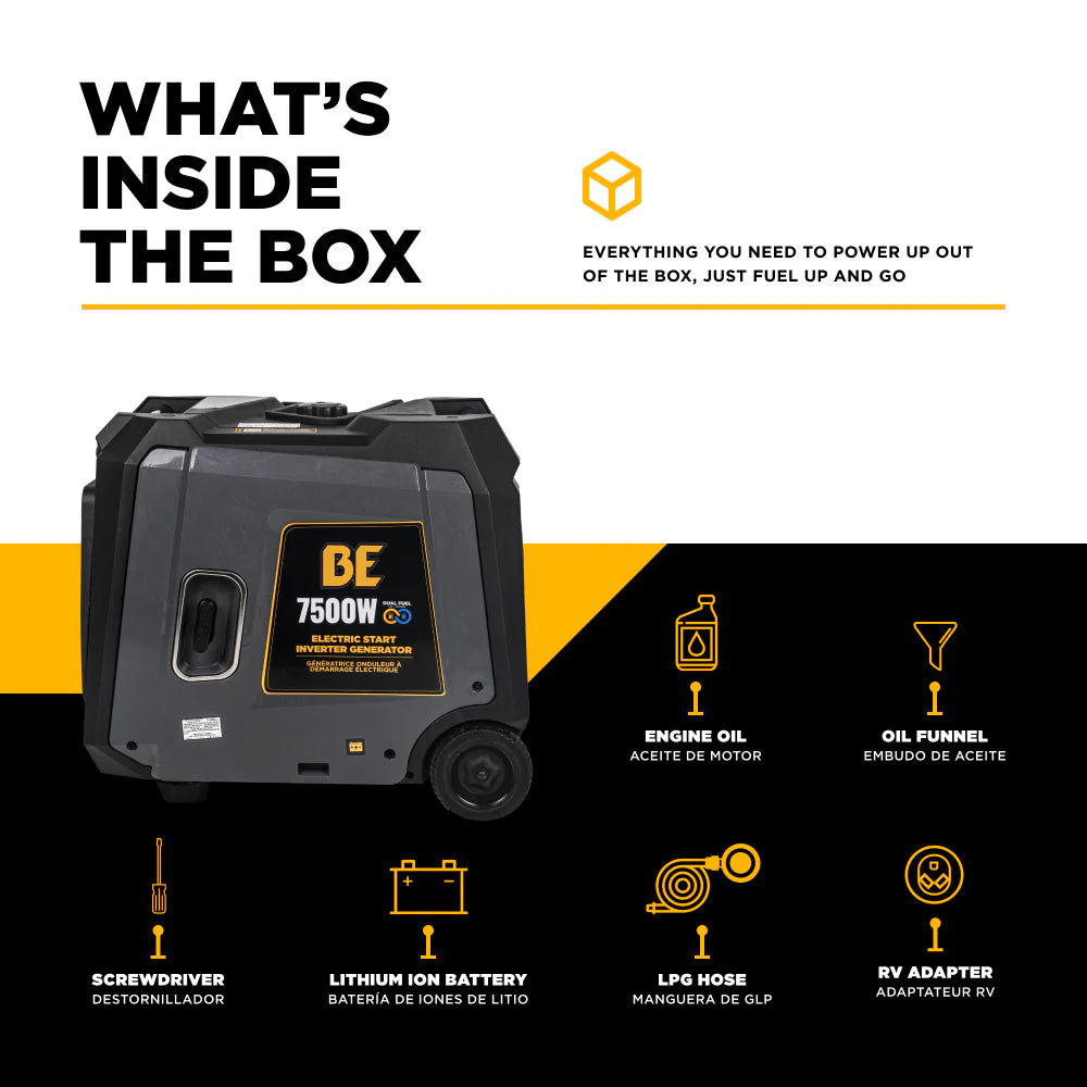 BE Power Equipment Dual-Fuel Digital Inverter Generator 7500W - BE7500ID