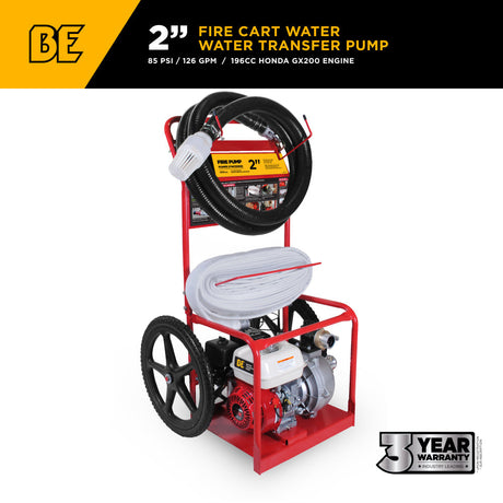 BE Power Equipment 2 Inch High-Pressure Water Pump Cart Kit with Honda GX200 Engine, 126 GPM and 85 PSI - HPFC-2065HR - view 2