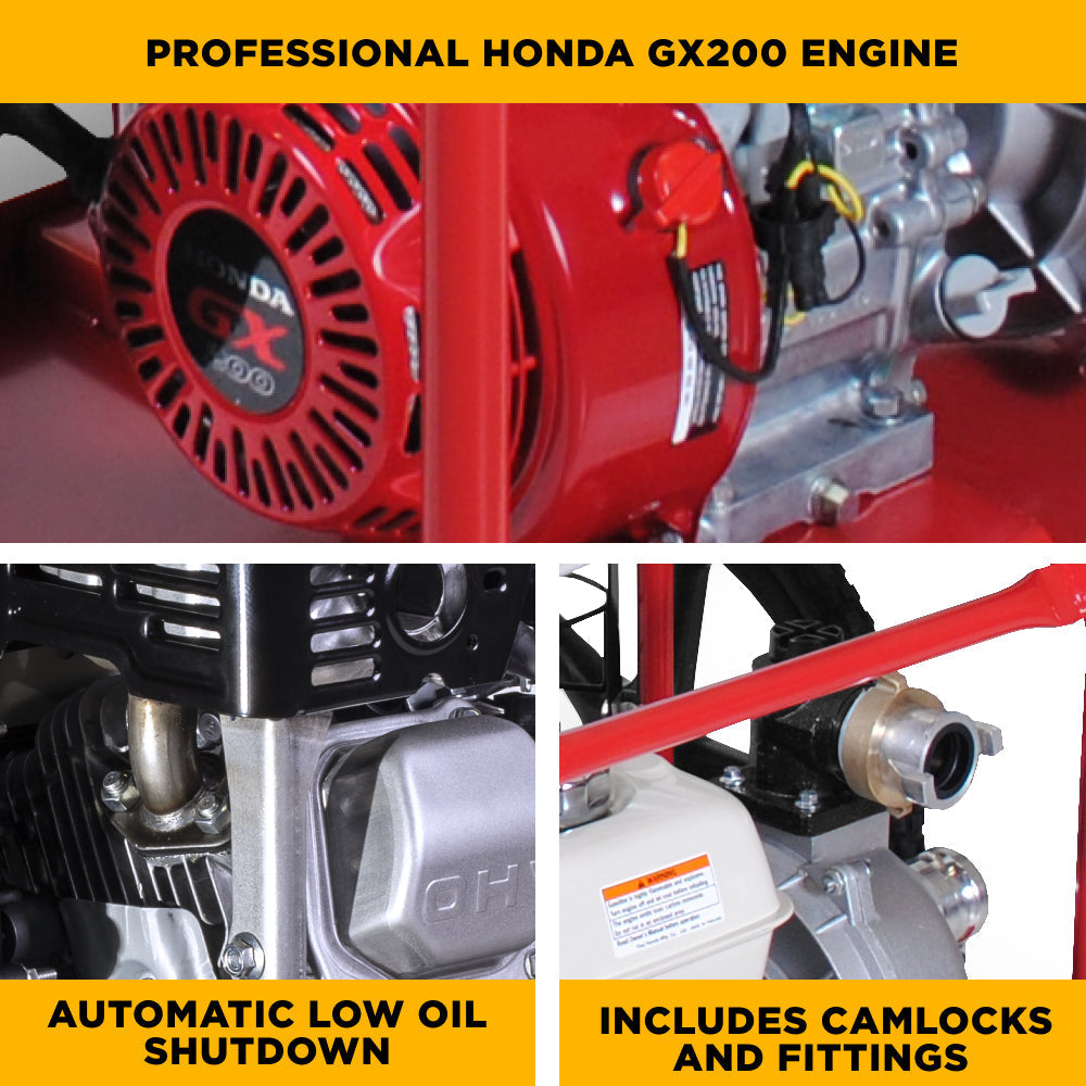 BE Power Equipment 2 Inch High-Pressure Water Pump Cart Kit with Honda GX200 Engine, 126 GPM and 85 PSI - HPFC-2065HR - view 7