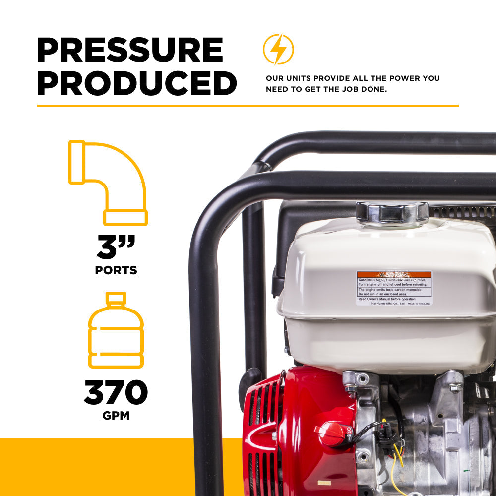 BE Power Equipment 3 Inch Trash Pump with Honda GX390 Engine, 370 GPM and 1 Inch Solids Handling - TP-3013HM - view 4