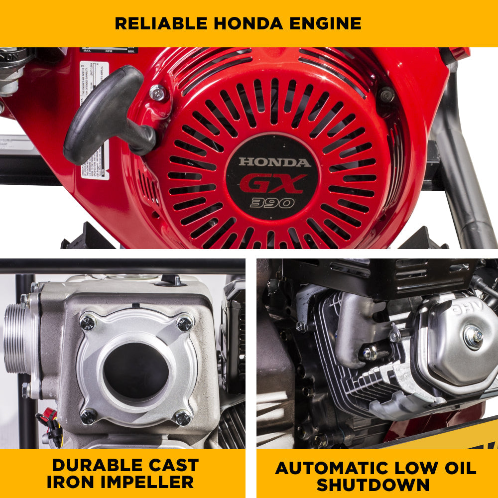 BE Power Equipment 3 Inch Trash Pump with Honda GX390 Engine, 370 GPM and 1 Inch Solids Handling - TP-3013HM - view 7