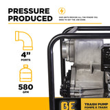 BE Power Equipment 4 Inch Trash Pump with Honda GX390 Engine, 580 GPM and 1 Inch Solids Handling - TP-4013HM - view 4