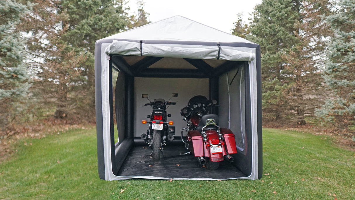 CarCapsule 10 ft Bike ShowCase Outdoor Cover w/ Pitched Roof (9 ft Peak, Dual Bike) - BBSHO10