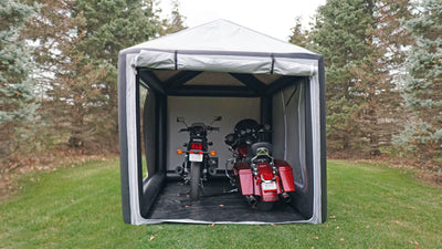 CarCapsule 10 ft Bike ShowCase Outdoor Cover w/ Pitched Roof (9 ft Peak, Dual Bike) - BBSHO10