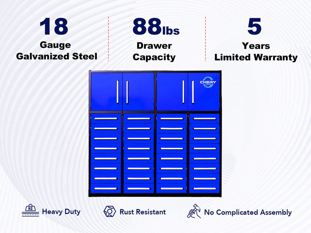 Chery Industrial 7ft Garage Storage Cabinet (32 Drawers & 2 Cabinets) - WW000210
