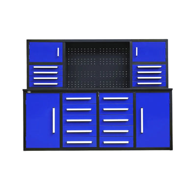 Chery Industrial 7 ft Garage Workbench Cabinet (18 Drawers & 4 Cabinets & Pegboard) - WW000204