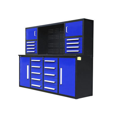 Chery Industrial 7 ft Garage Workbench Cabinet (18 Drawers & 4 Cabinets & Pegboard) - WW000204