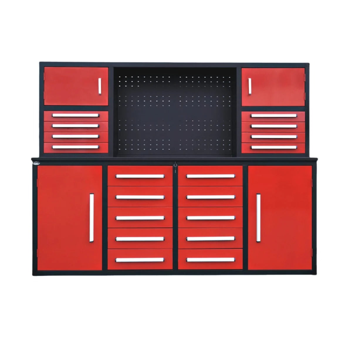 Chery Industrial 7 ft Garage Workbench Cabinet (18 Drawers & 4 Cabinets & Pegboard) - WW000204