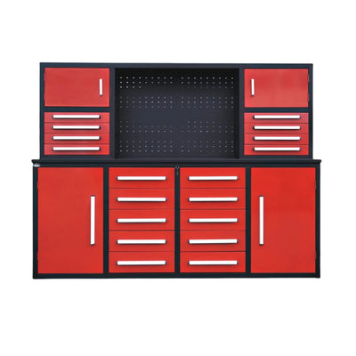 Chery Industrial 7 ft Garage Workbench Cabinet (18 Drawers & 4 Cabinets & Pegboard) - WW000204