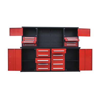 Chery Industrial 7 ft Garage Workbench Cabinet (18 Drawers & 4 Cabinets & Pegboard) - WW000204