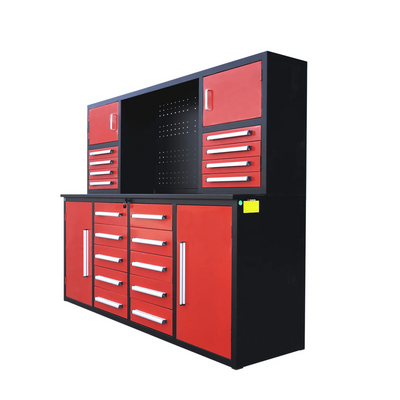 Chery Industrial 7 ft Garage Workbench Cabinet (18 Drawers & 4 Cabinets & Pegboard) - WW000204
