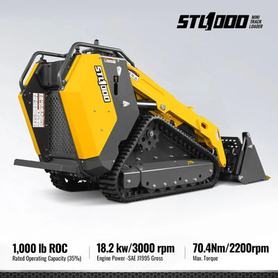 MechMaxx 25HP KUBOTA D1105 Diesel Stand-On Mini Skid Steer Track Loader with 4-in-1 Bucket, Model STL1000