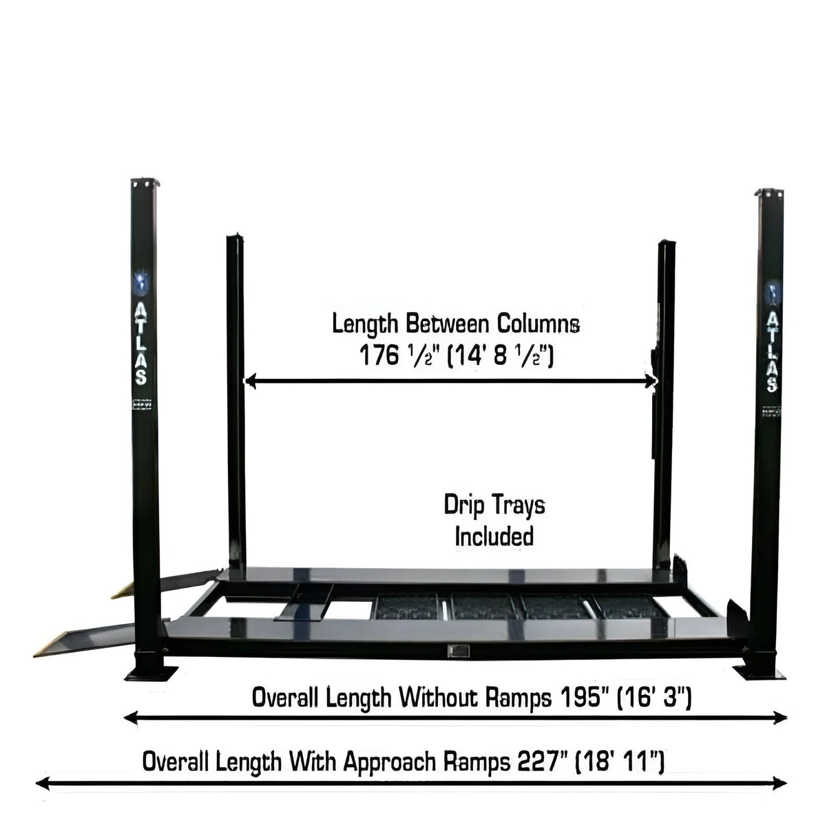 Atlas Garage PRO 8000EXT-L 4-Post Lift – 8,000 lb Extra Tall & Extra Long