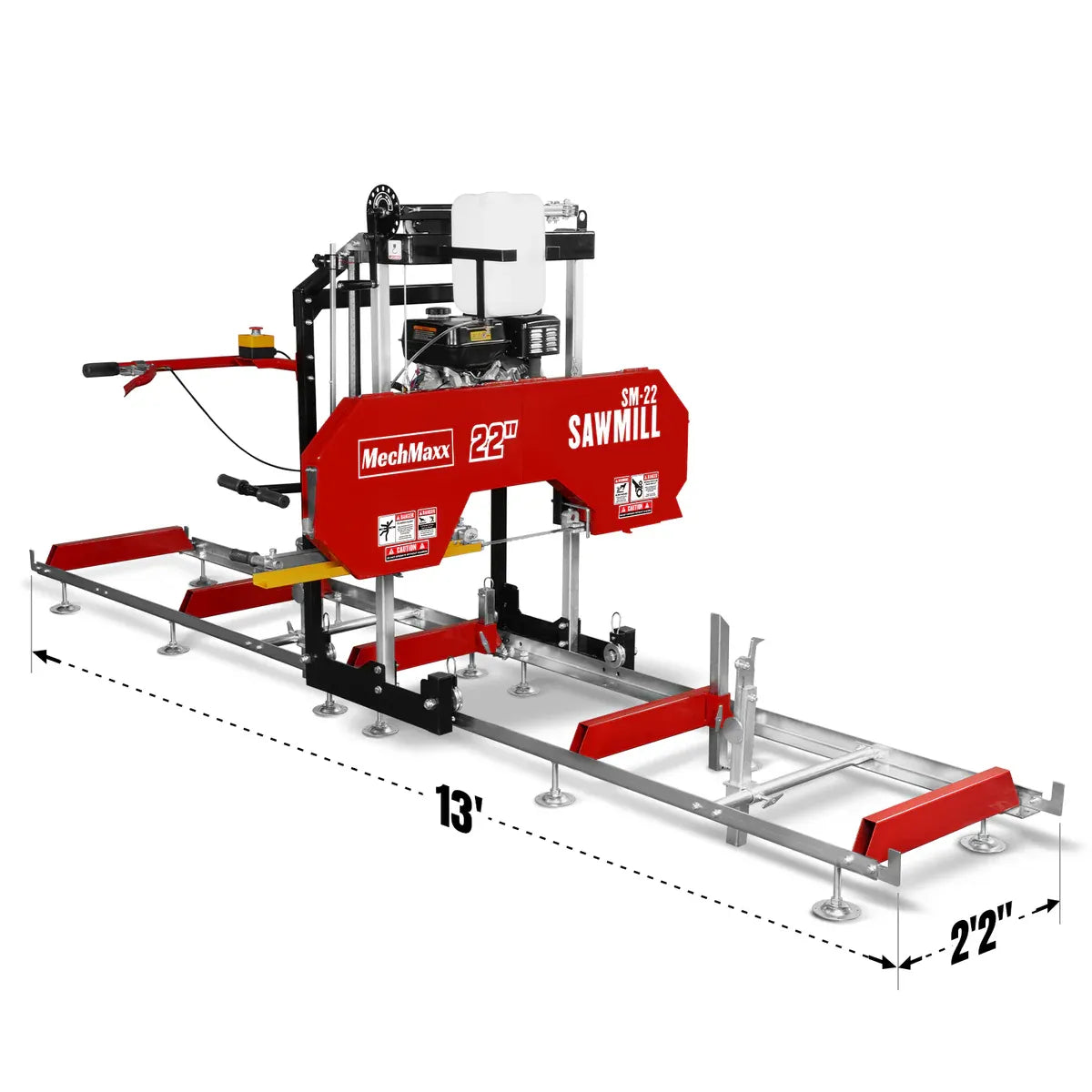 MechMaxx 32" Portable Sawmill with HONDA GX390 Engine, 20' Track Length with Extension and 5 Blades Included, Model SM-32