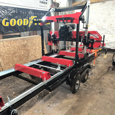 MechMaxx 36" MAX Portable Sawmill with 25HP 750cc ZONSEN V-Twin Engine, 35" Board Width, 20' Track Length with 10 Blades Included, Model SM-36MAX