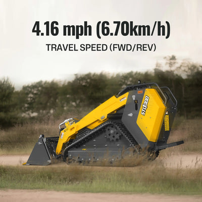 MechMaxx 25HP KUBOTA D1105 Diesel Stand-On Mini Skid Steer Track Loader with 4-in-1 Bucket, Model STL1000