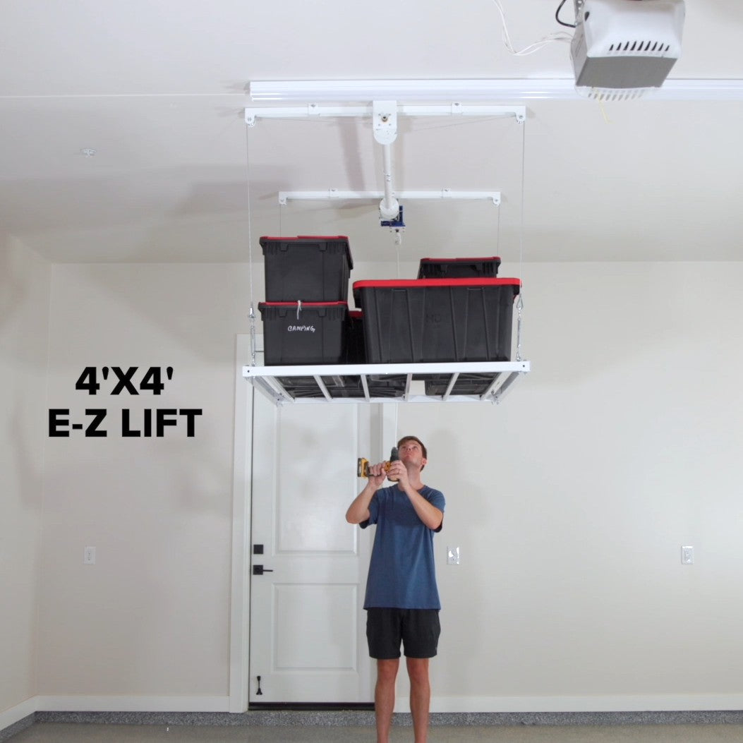 EZ Garage Storage E-Z Lift 4 ft x 4 ft Overhead Storage Lift 8 ft Drop 400 lb - R4X4