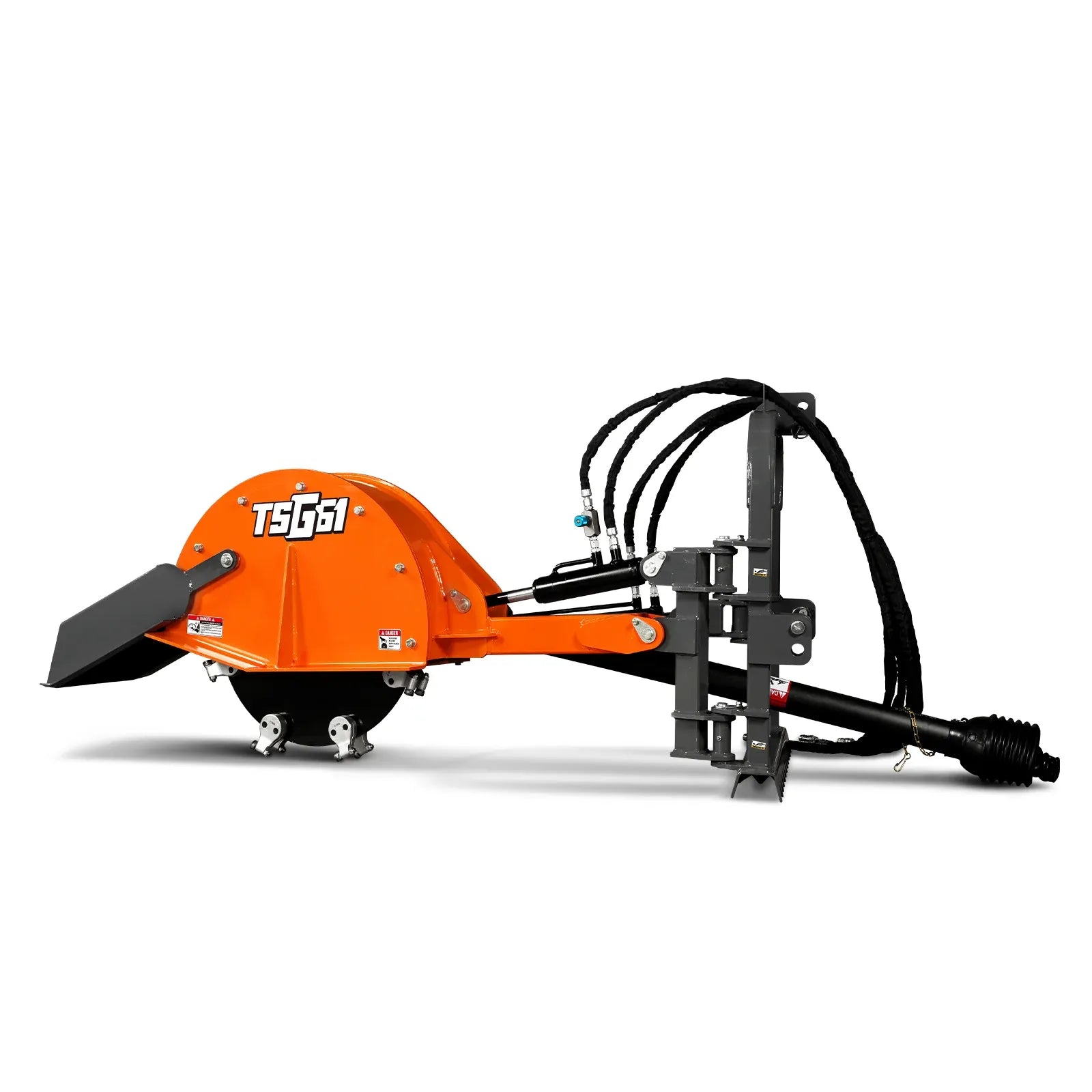 MechMaxx 24" Cutting Wheel Hydraulic Cylinder Stump Grinder for 35–60HP Tractors, Includes PTO Shaft with Slip Clutch, Model TSG61