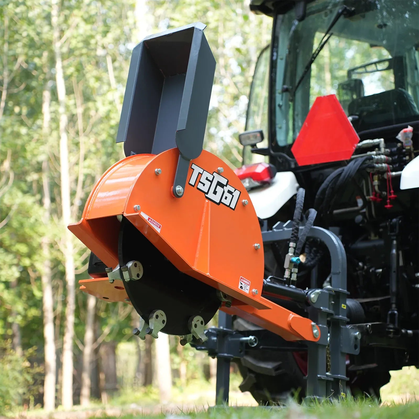 MechMaxx 24" Cutting Wheel Hydraulic Cylinder Stump Grinder for 35–60HP Tractors, Includes PTO Shaft with Slip Clutch, Model TSG61