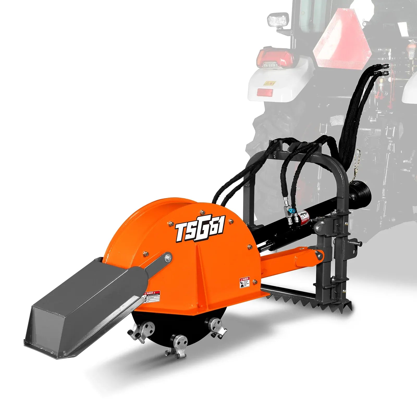 MechMaxx 24" Cutting Wheel Hydraulic Cylinder Stump Grinder for 35–60HP Tractors, Includes PTO Shaft with Slip Clutch, Model TSG61