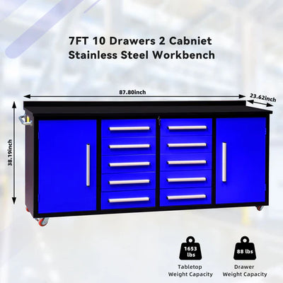 Chery Industrial 7ft 10-drawer Storage Workbench with Wheels - SUIWB07102RDAC