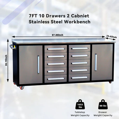 Chery Industrial 7ft 10-drawer Storage Workbench with Wheels - SUIWB07102RDAC