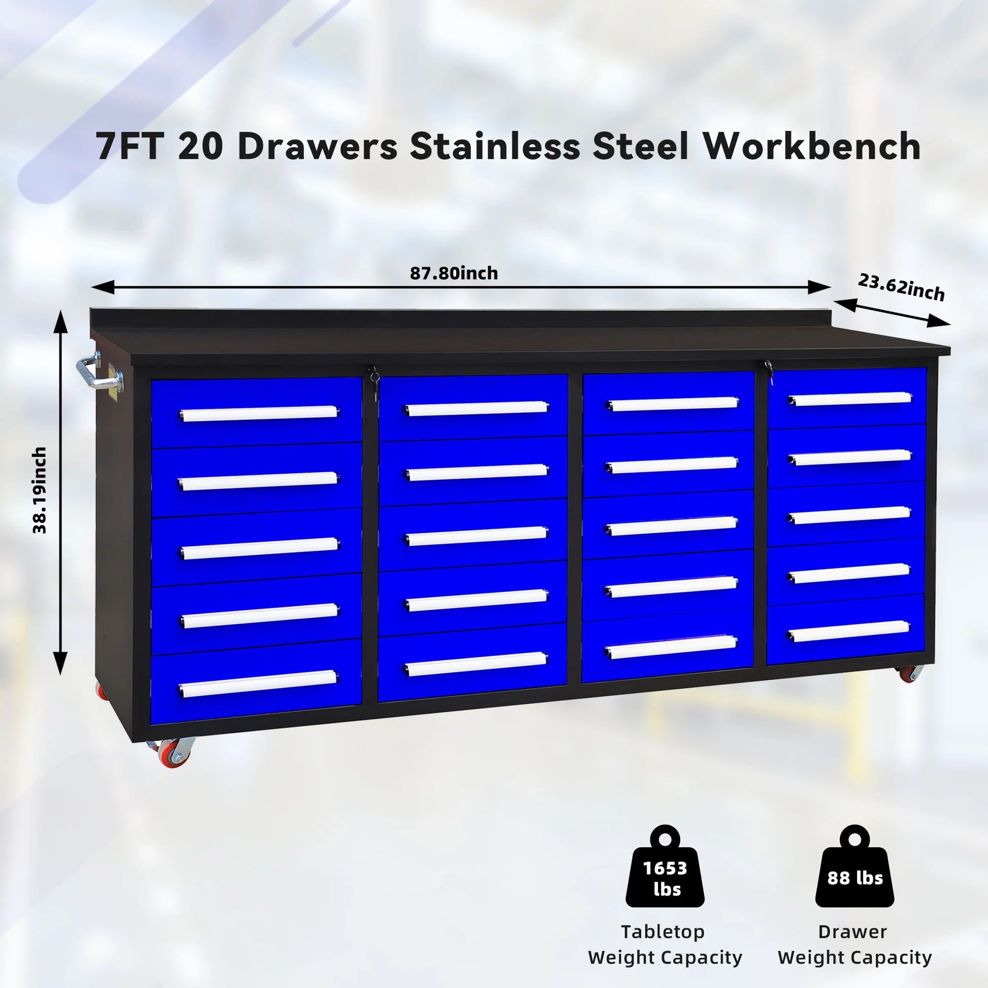 Chery Industrial 7ft 20-Drawer Storage Workbench with Wheels - SUIWB0720RDAC