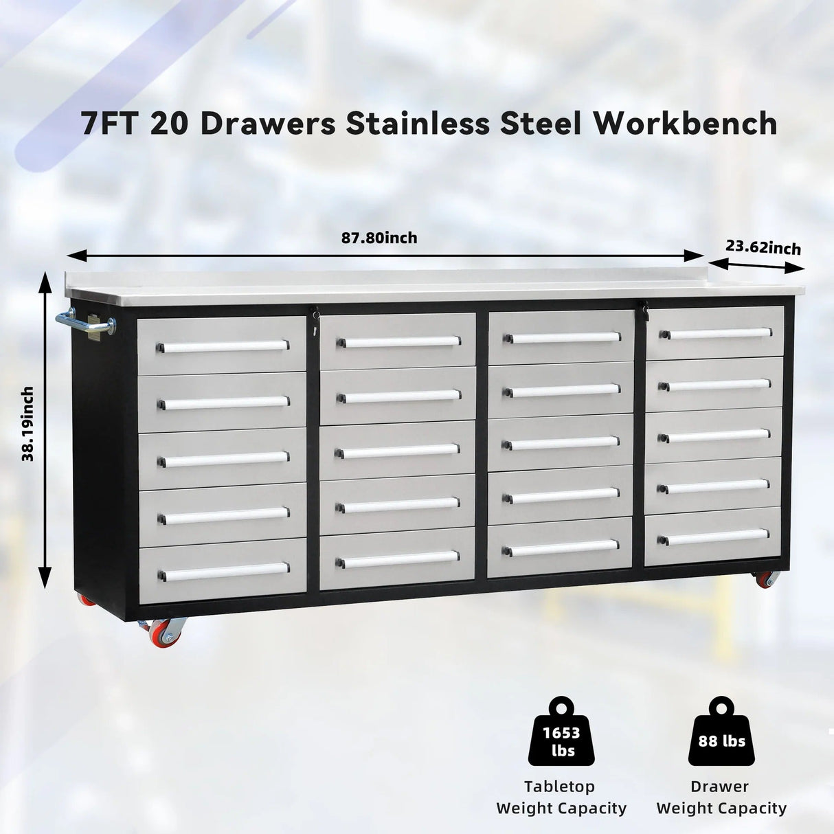 Chery Industrial 7ft 20-Drawer Storage Workbench with Wheels - SUIWB0720RDAC