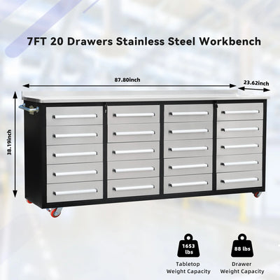 Chery Industrial 7ft 20-Drawer Storage Workbench with Wheels - SUIWB0720RDAC